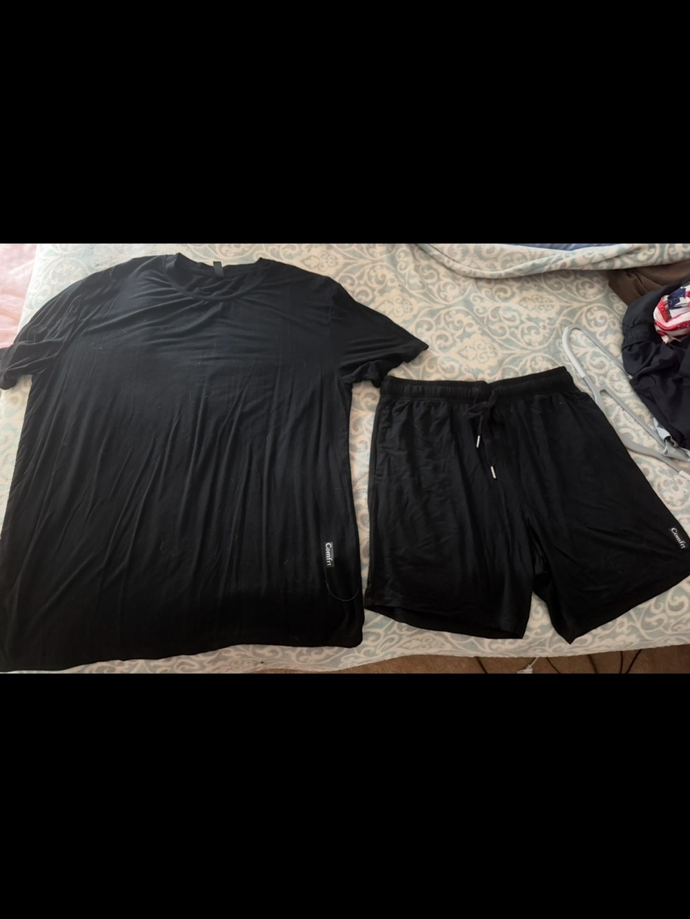 Comfrt Black Athletic Shorts and Black Short Sleeve Shirt